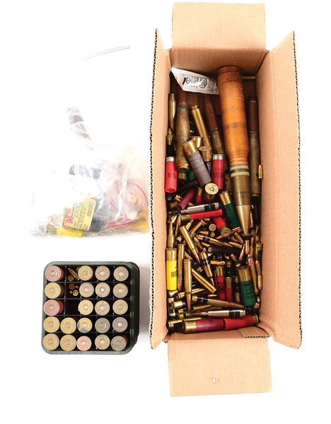 AMMO BOX OF MIXED CALIBER AMMUNITION (RELOADS?)