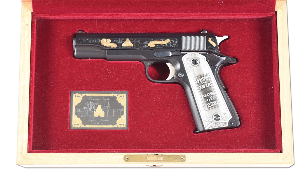 (M) COLT 1911A1 PANAMA CANAL SPECIAL EDITION .45 SEMI AUTOMATIC PISTOL WITH BOX AND CASE.
