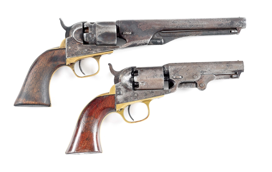 (A) LOT OF 2: UNKNOWN MANUFACTURER 1862 POLICE STYLE REVOLVER AND 1849 POCKET PERCUSSION REVOLVERS.