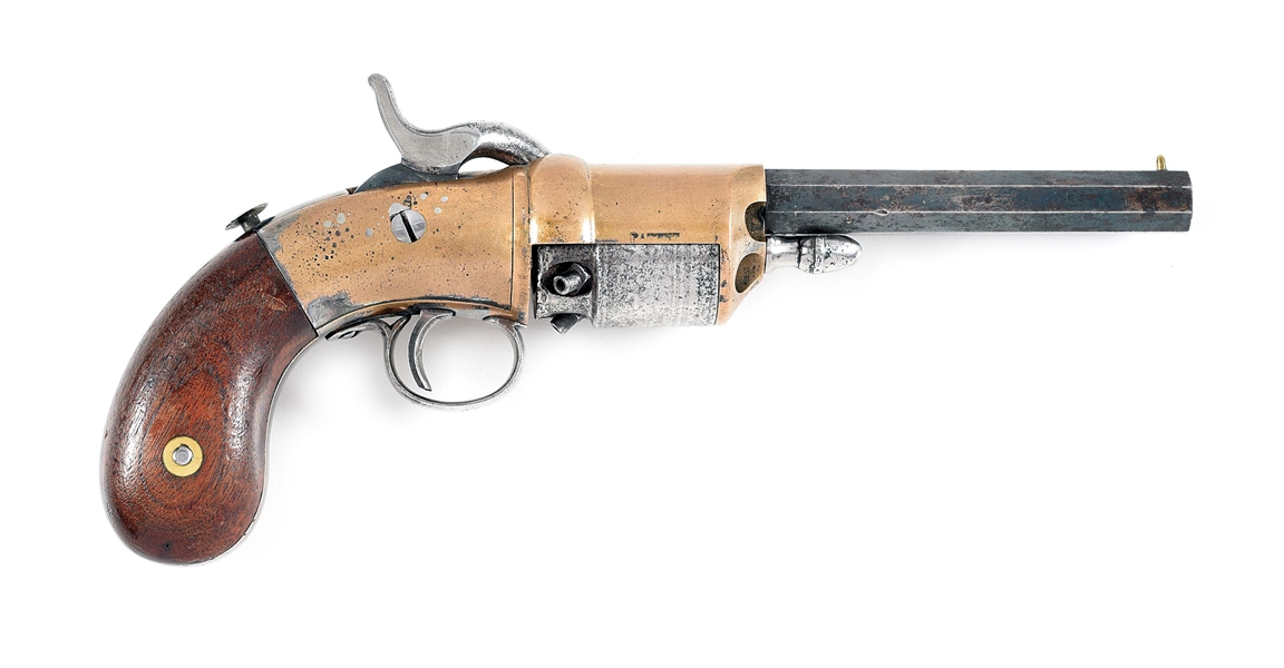 (A) EXTREMELY RARE WHITNEY HOODED CYLINDER PERCUSSION REVOLVER.