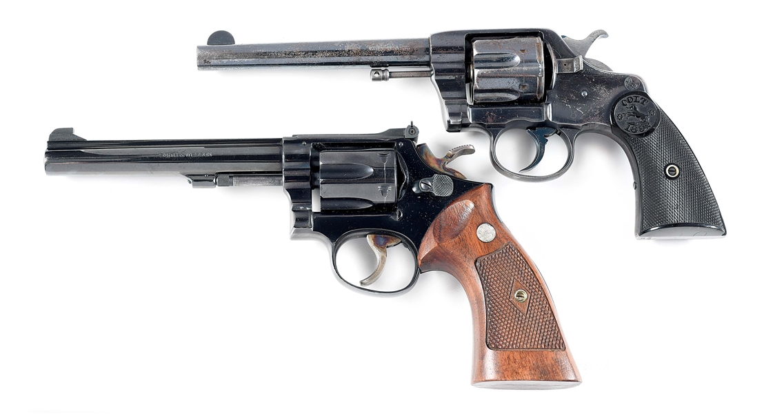 (A+C) LOT OF 2: COLT MODEL 1892 AND SMITH & WESSON MODEL K-22 DOUBLE ACTION REVOLVERS. 