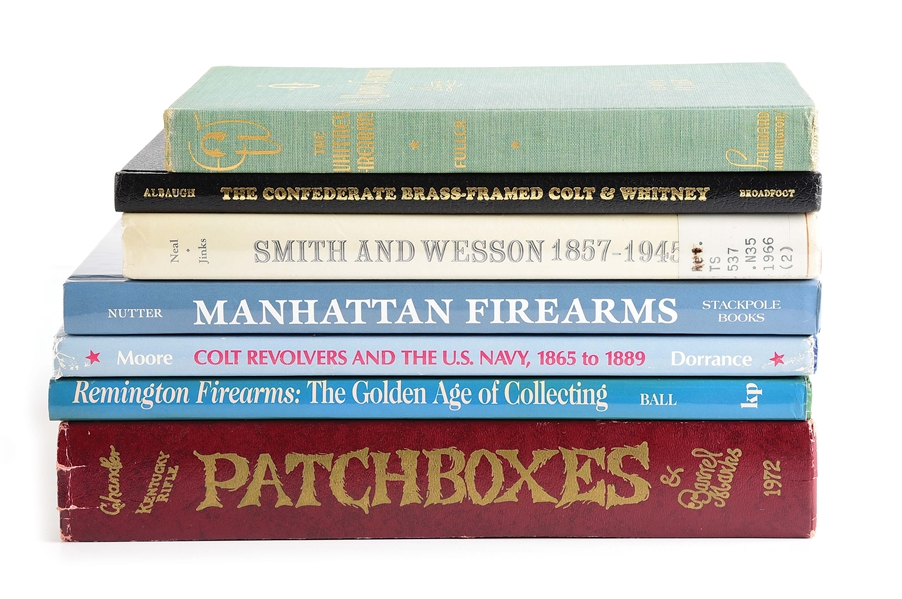 LOT OF 7: HARD BOUND FIREARMS REFERENCE BOOKS.