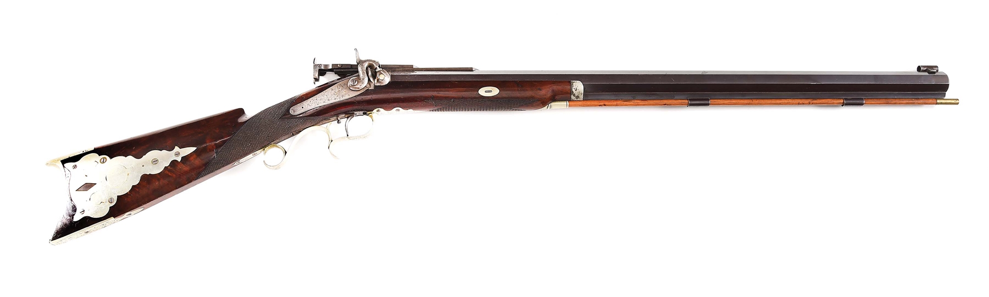 (A) S.C. MILLER HALF STOCK PERCUSSION RIFLE WITH FALSE MUZZLE.