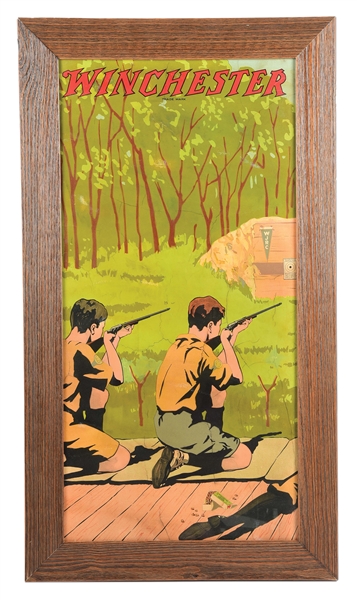 ATTRACTIVE 1923 WINCHESTER JUNIOR RIFLE CORPS WINDOW DISPLAY POSTER.