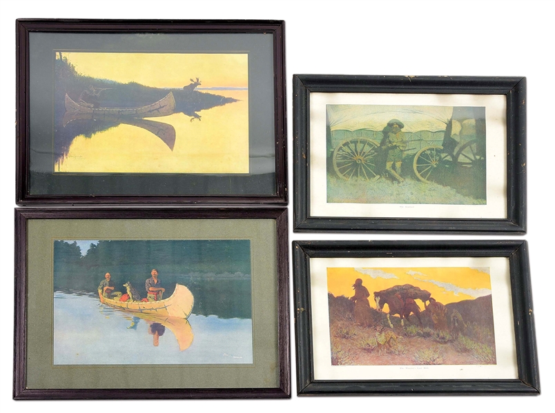 LOT OF 4: FRAMED "COLOR OF NIGHT" SERIES FREDERIC REMINGTON PRINTS.