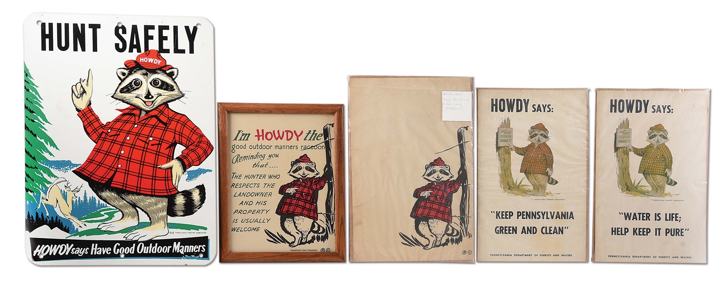 LOT OF 5: PENNSYLVANIA FORESTRY HODWY THE RACCOON SAFETY ADVERTISEMENTS.