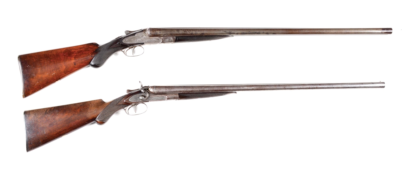(C+A) LOT OF 2: J.P. CLABROUGH AND W.W. GREENER SIDE BY SIDE 12 GAUGE SHOTGUNS.