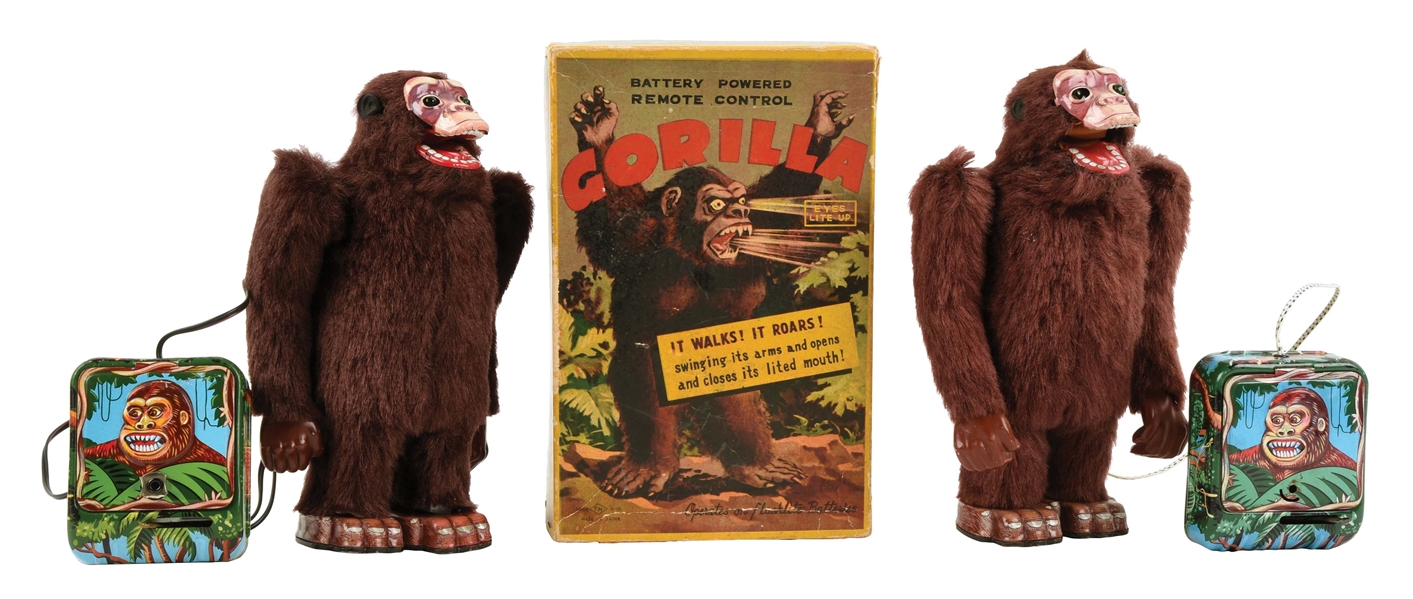 LOT OF 2: JAPANESE BATTERY OPERATED REMOTE CONTROL GORILLA TOYS.