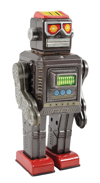 JAPANESE TIN LITHO BATTERY OPERATED SECRETE WEAPONS SPACE SCOUT ROBOT.