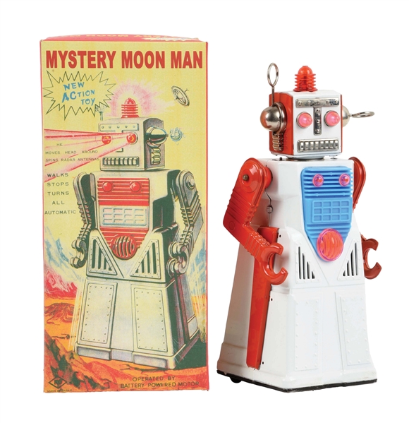 JAPANESE BATTERY OPERATED TIN LITHO MYSTERY MOON MAN ROBOT.