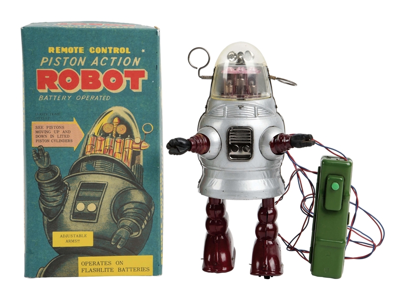 JAPANESE BATTERY OPERATED REMOTE CONTROL PISTON ACTION ROBOT.