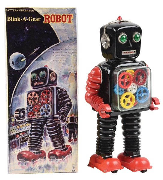 JAPANESE TAIYO TIN LITHO AND PLASTIC BLINK-A-GEAR ROBOT.