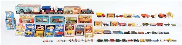 LARGE LOT OF VARIOUS MOSTLY EUROPEAN DIE-CAST AND PLASTIC VEHICLE TOYS.