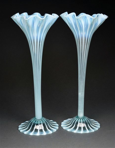 PAIR OF OPALESCENT VASES.