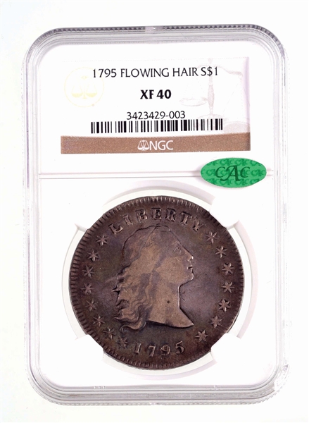 GRADED 1795 FLOWING HAIR S $1 XF 40 COIN.