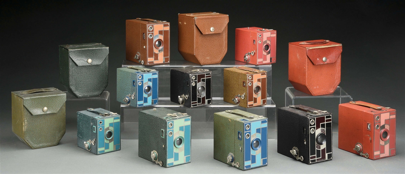 COMPLETE COLLECTION OF BEAU BROWNIE CAMERAS CIRCA 1930 - 1933.