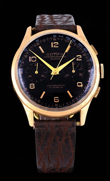 18K GOLD OLYMPIC 2-REGISTER CHRONOGRAPH "TROPICAL" WRISTWATCH.