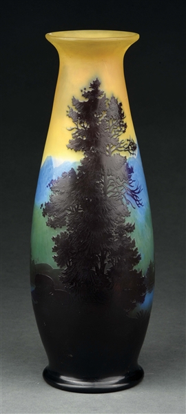 GALLE CAMEO VASE WITH TREES.