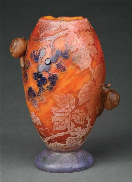 DAUM NANCY CAMEO AND APPLIED SNAIL VASE.