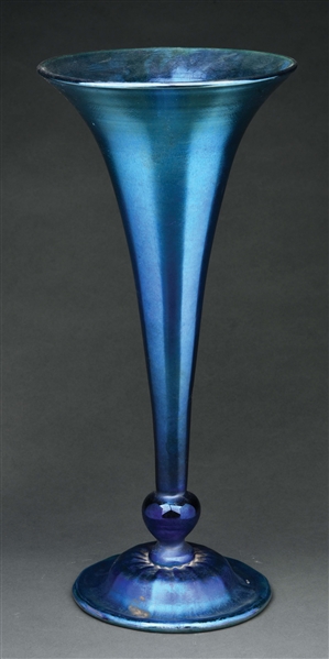 TIFFANY STUDIOS LARGE BLUE FAVRILE GLASS VASE.