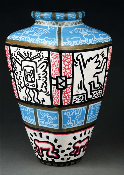 RARE AND IMPORTANT KEITH HARING VASE.