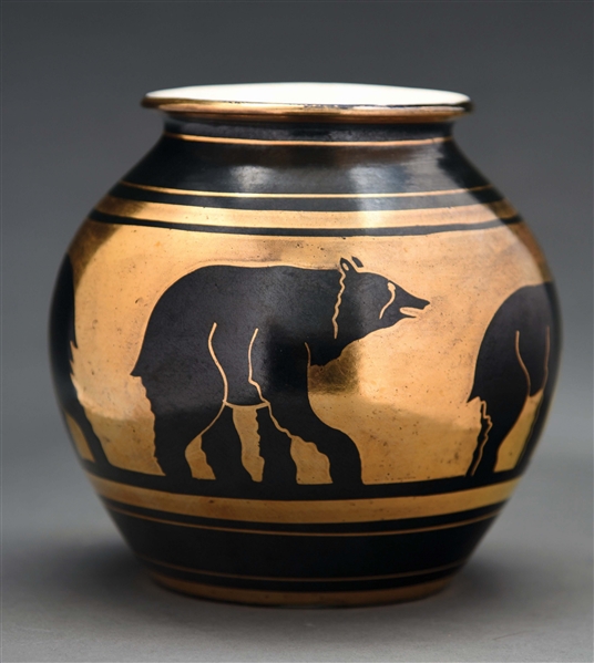 BOCH FRERES VASE WITH POLAR BEARS BY CHARLES CATTEAU.
