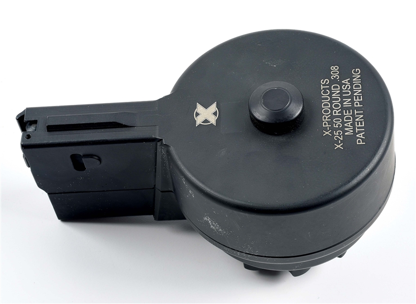 X-PRODUCTS X-25 50 ROUND DRUM MAGAZINE FOR .308 AR-10 STYLE RIFLES.