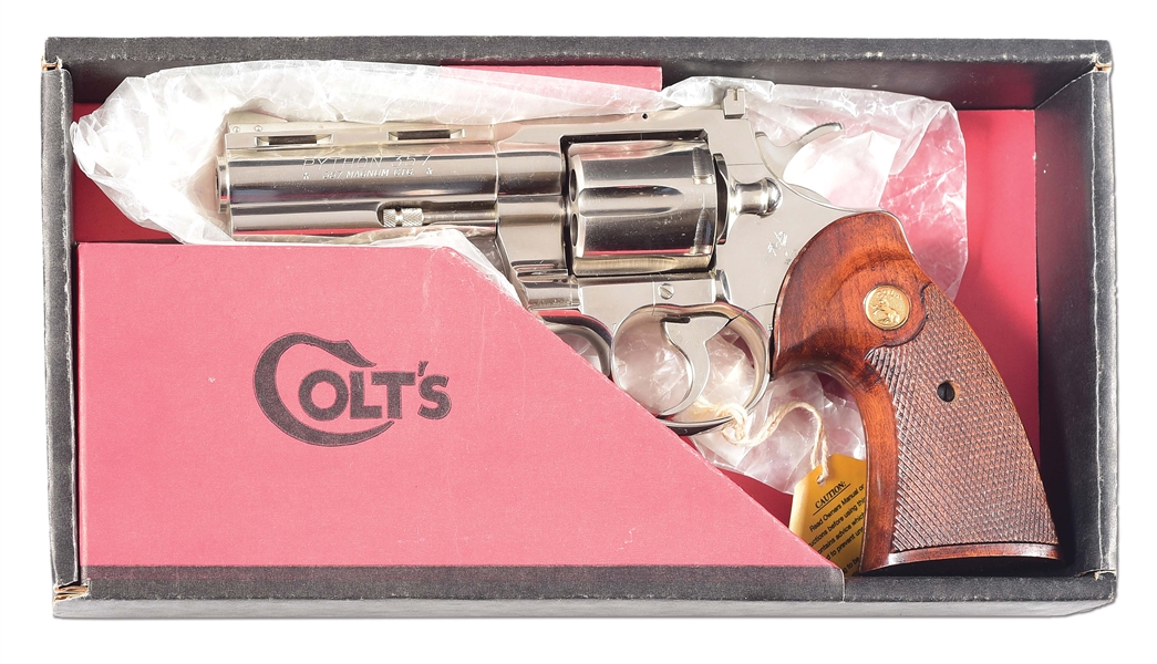 (C) BOXED NICKEL FINISHED COLT PYTHON .357 MAGNUM DOUBLE ACTION REVOLVER (1968).