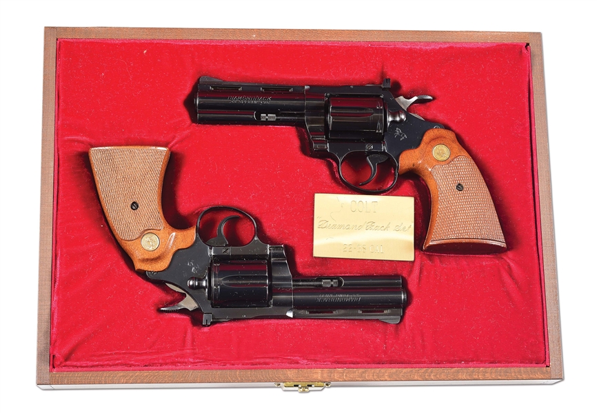 (M) LOT OF 2: CASED PAIR OF COLT DIAMONDBACK DOUBLE ACTION REVOLVERS.