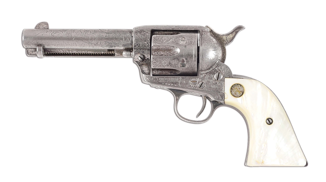 (C) FACTORY ENGRAVED AND SILVER PLATED COLT SINGLE ACTION ARMY IN .45 COLT.