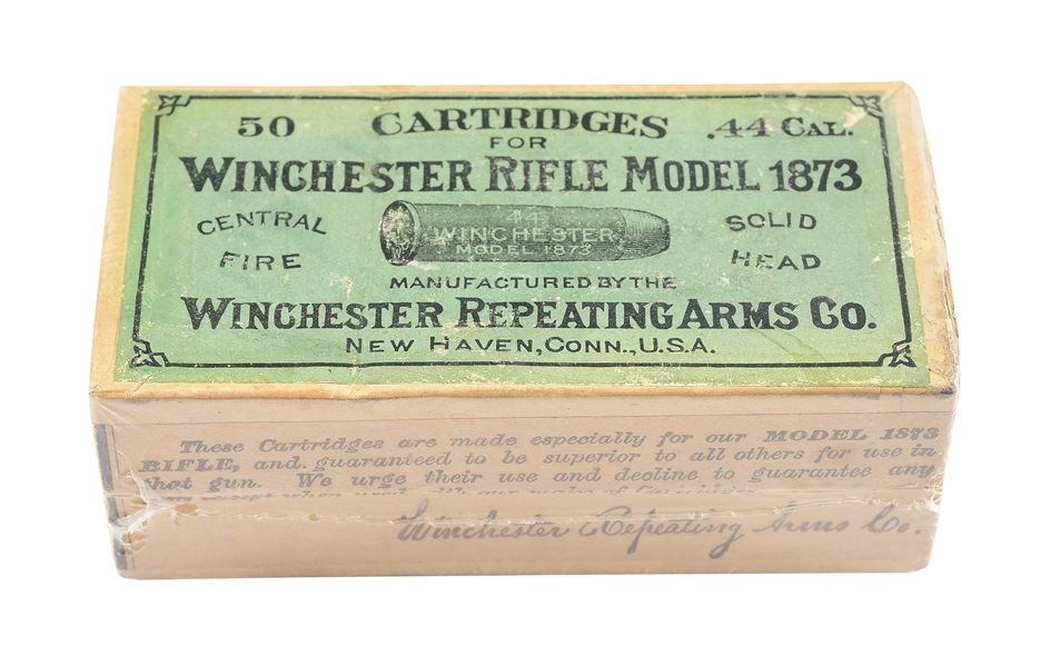 ANTIQUE BOX OF WINCHESTER .44-40 SHELLS FOR THE 1873 RIFLE.