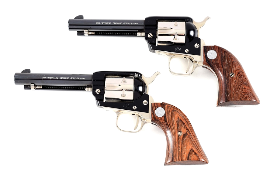 (C) LOT OF 2: CASED PAIR OF WYOMING DIAMOND JUBILEE FRONTIER SCOUT REVOLVERS.