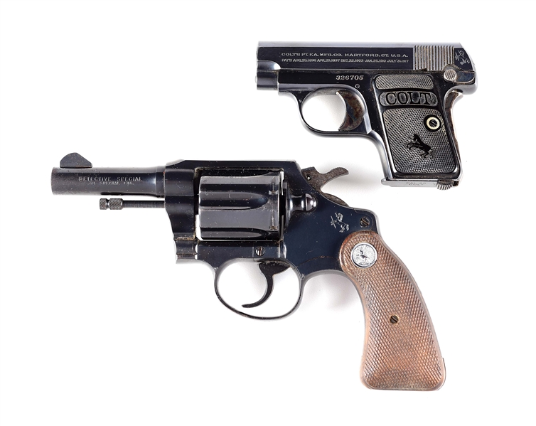(C) LOT OF 2: COLT DETECTIVE SPECIAL AND 1908 VEST POCKET HANDGUNS.