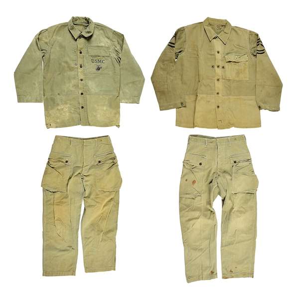 LOT OF 4: WWII USMC P44 JACKETS AND TROUSERS.