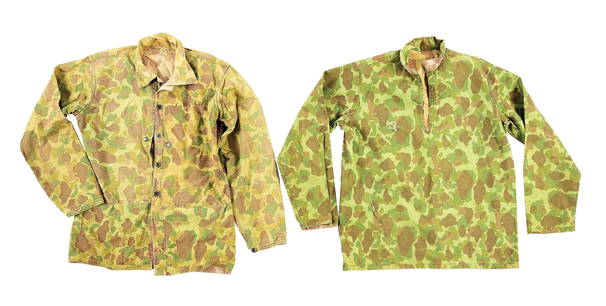 LOT OF 2: THEATRE MADE USMC CAMOUFLAGE HBT PULLOVER AND P44 CAMOUFLAGE JACKET