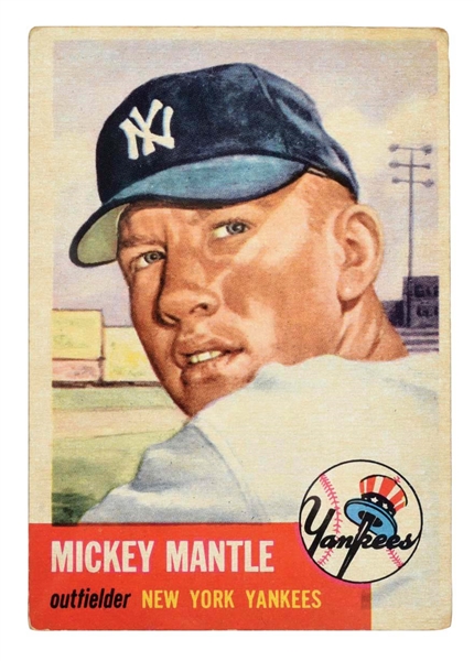 1953 TOPPS MICKEY MANTLE BASEBALL CARD NO. 82.