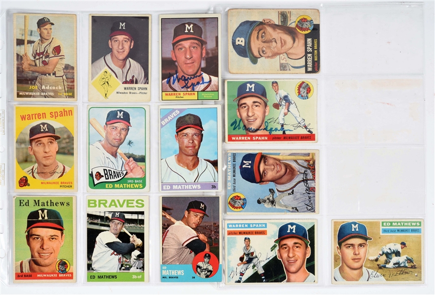 LOT OF 14:1950S AND 1960S MILWAUKEE BRAVES BASEBALL CARDS.
