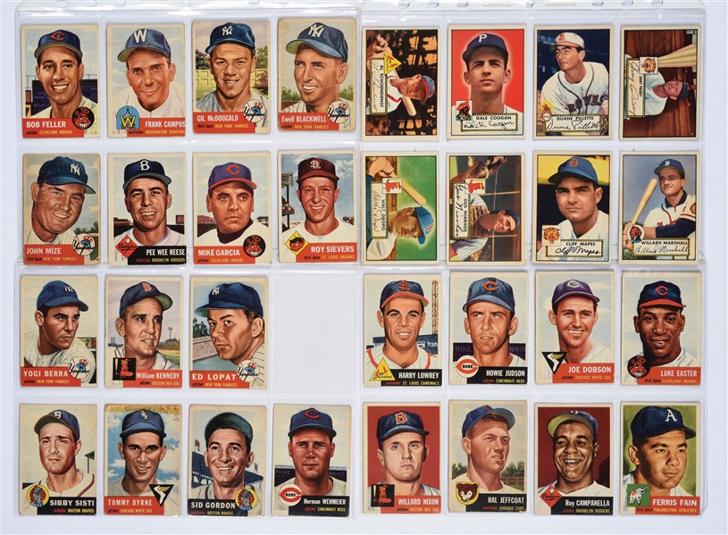 LOT OF APPROXIMATELY 90 TOPPS 1952 AND 1953 BASEBALL CARDS.