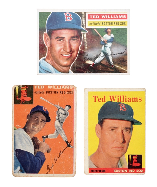LOT OF 3: 1950S TOPPS TED WILLIAMS BASEBALL CARDS.