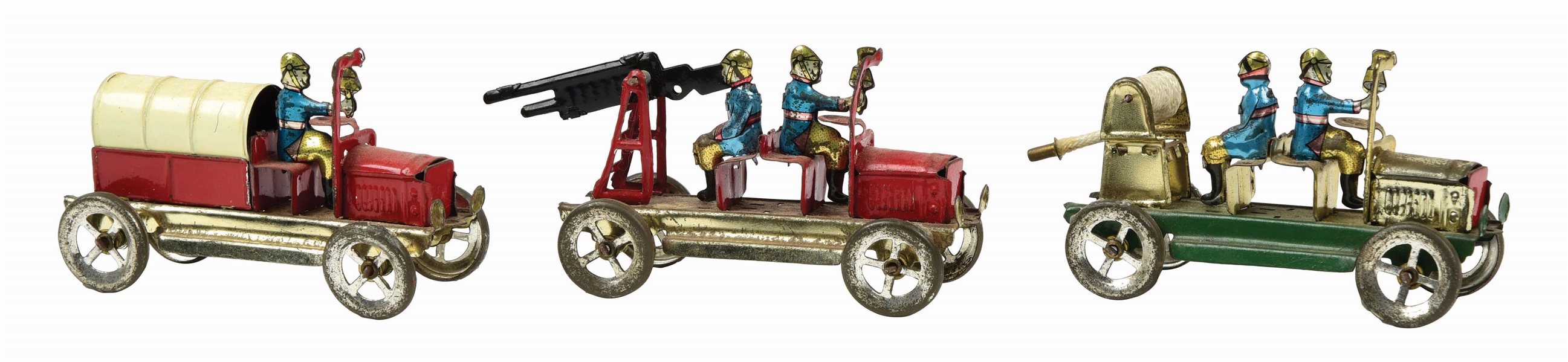 LOT OF 3: EARLY GERMAN TIN LITHO PENNY TOYS.