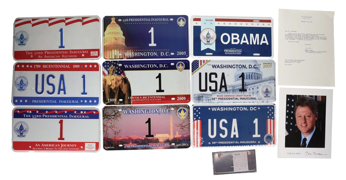 LOT OF 9: PRESIDENTIAL INAUGURAL LICENSE PLATES. 