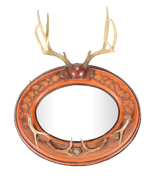 FINELY CRAFTED WESTERN STYLE ANTLER MIRROR.