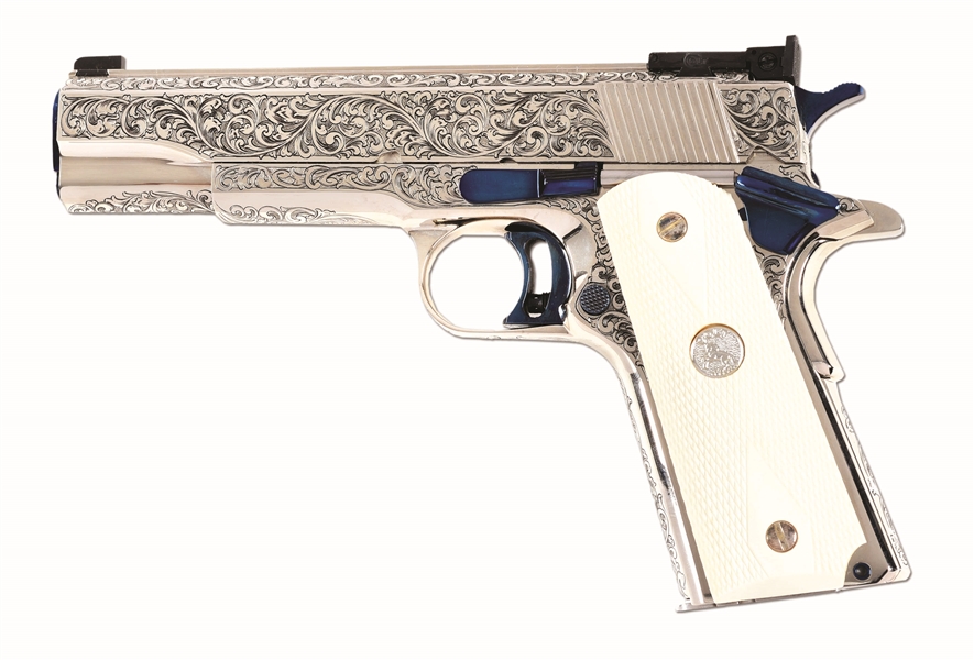 (M) JOHN K. PEASE ENGRAVED COLT SERIES 70 GOVERNMENT MODEL 1911 SEMI-AUTOMATIC PISTOL WITH BOX.