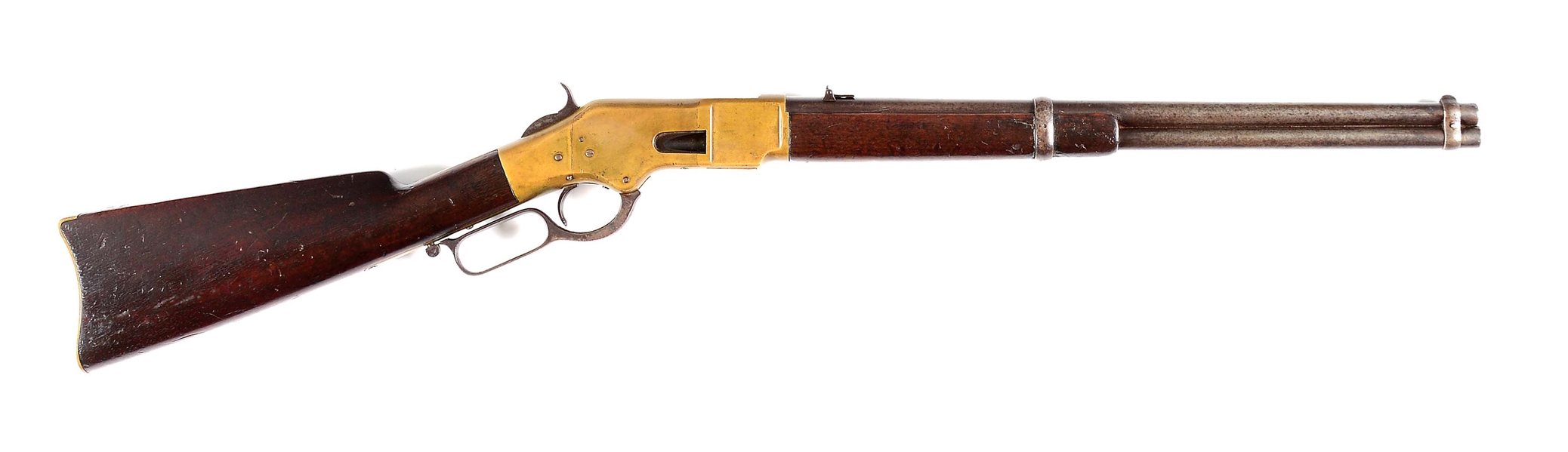 (A) WINCHESTER MODEL 1866 LEVER ACTION SADDLE RING CARBINE CONVERTED TO CENTERFIRE (1880).