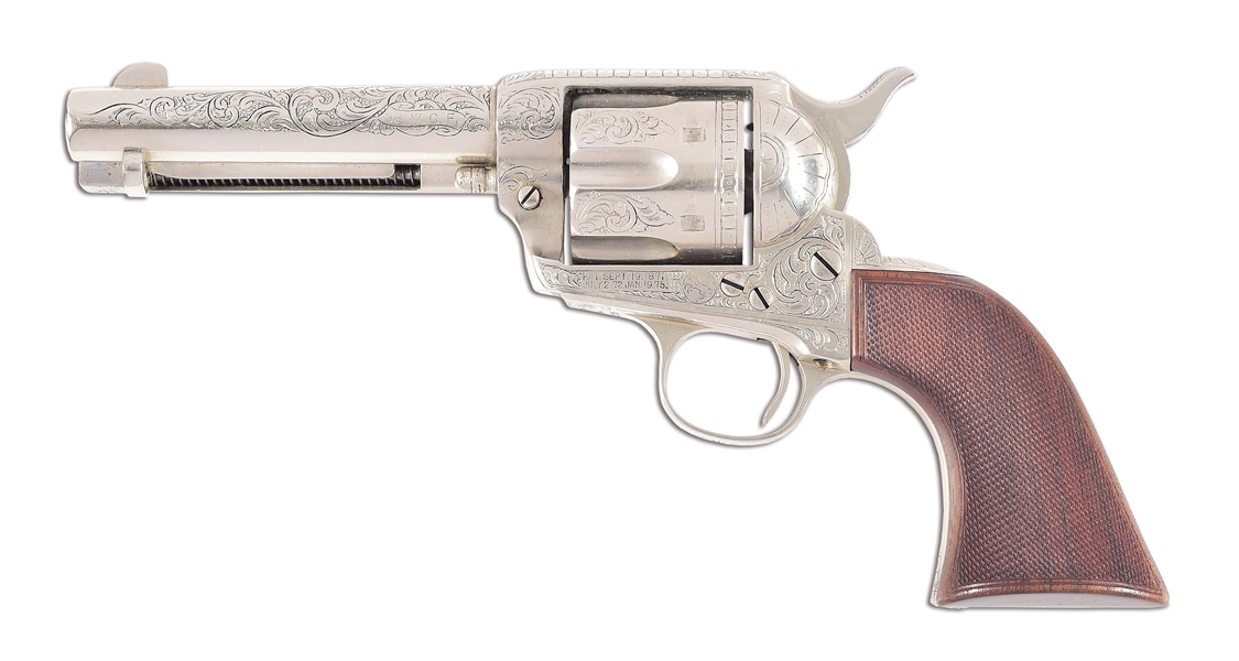 (C) NICKEL PLATED COLT SINGLE ACTION ARMY REVOLVER ENGRAVED BY D.W. HARRIS (1904)