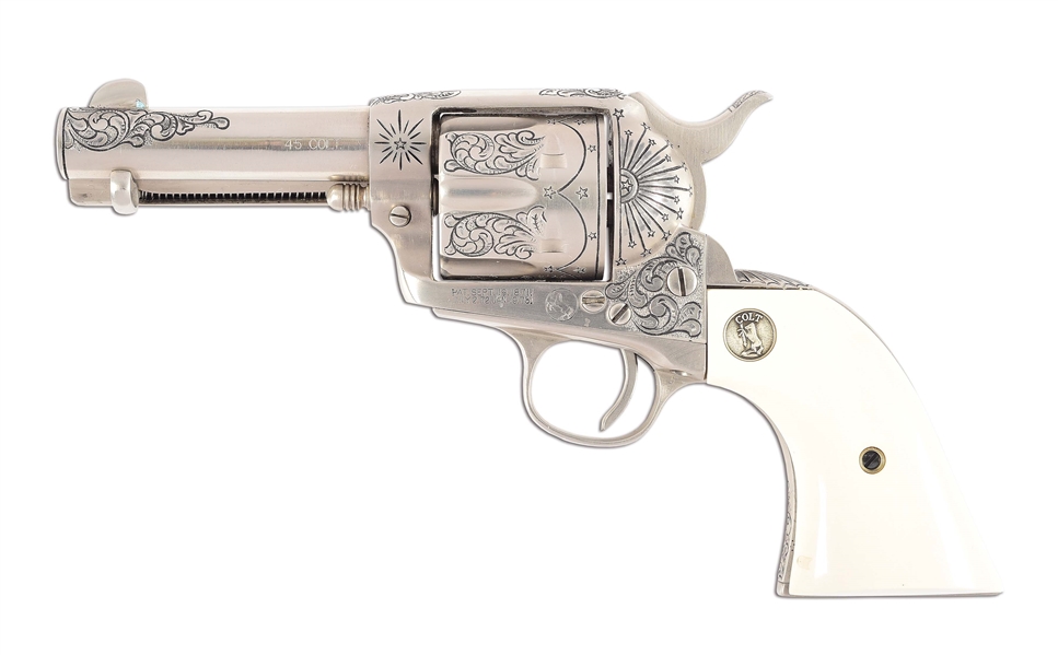 (C) NICKEL PLATED & ENGRAVED COLT SINGLE ACTION ARMY REVOLVER (1905).