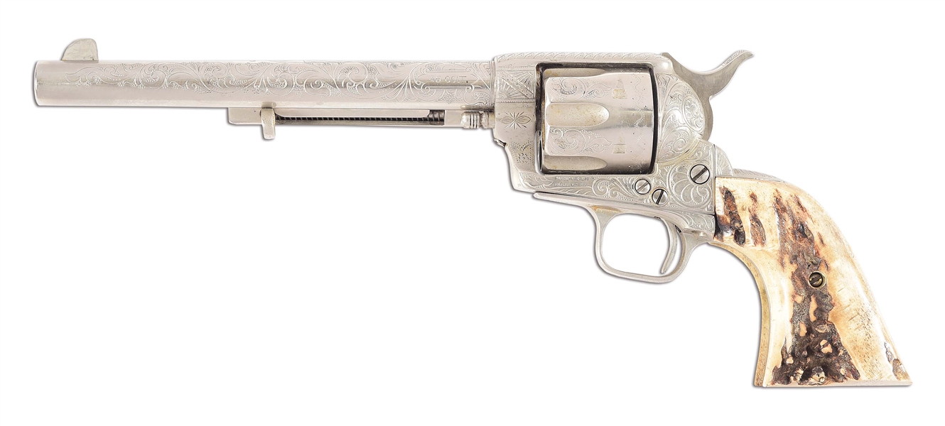 (A) NICKEL PLATED AND ENGRAVED COLT SINGLE ACTION ARMY.