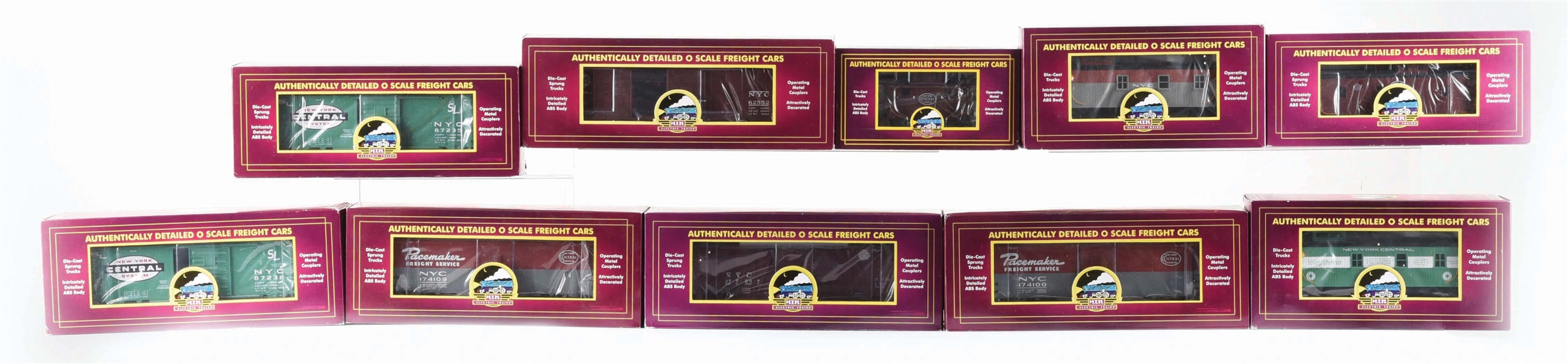 LOT OF 10: CONTEMPORARY MTH FREIGHT TRAIN CARS.