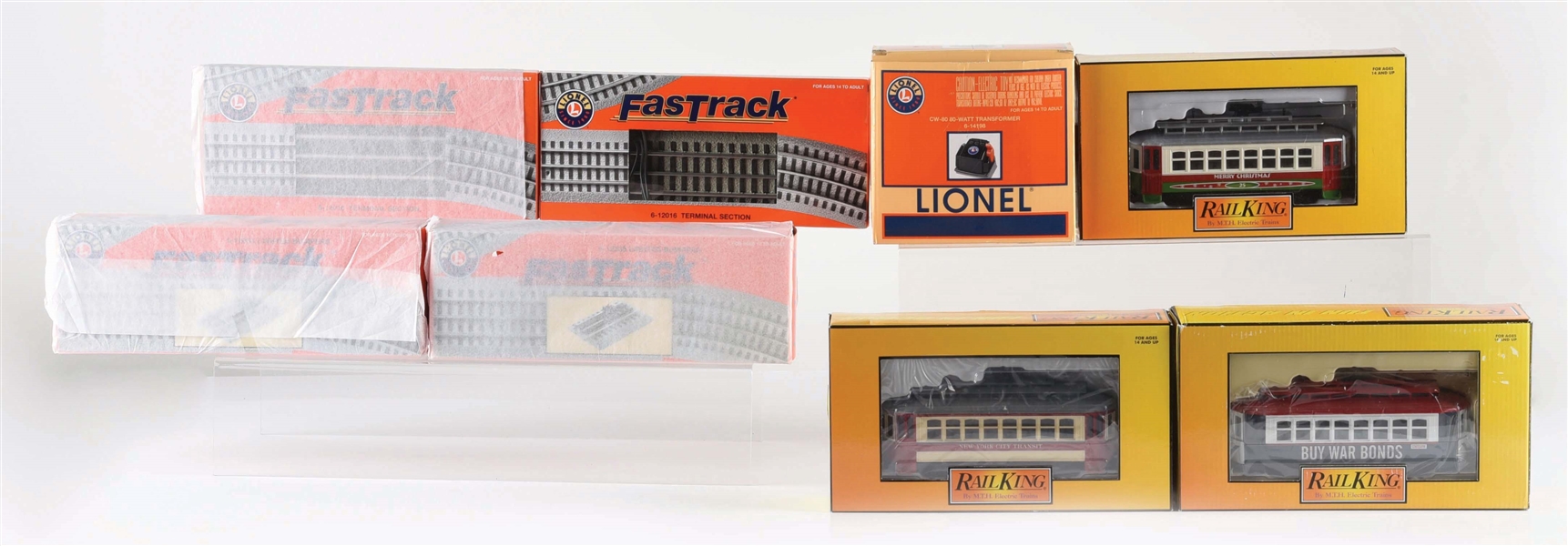 LARGE LOT OF CONTEMPORARY MTH RAIL KING TRAINS AND TRACK.
