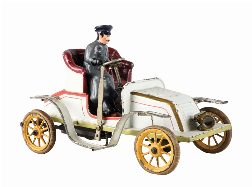 EARLY GERMAN HAND-PAINTED BING CLOCK WORK OPEN TOURING CAR TOY.